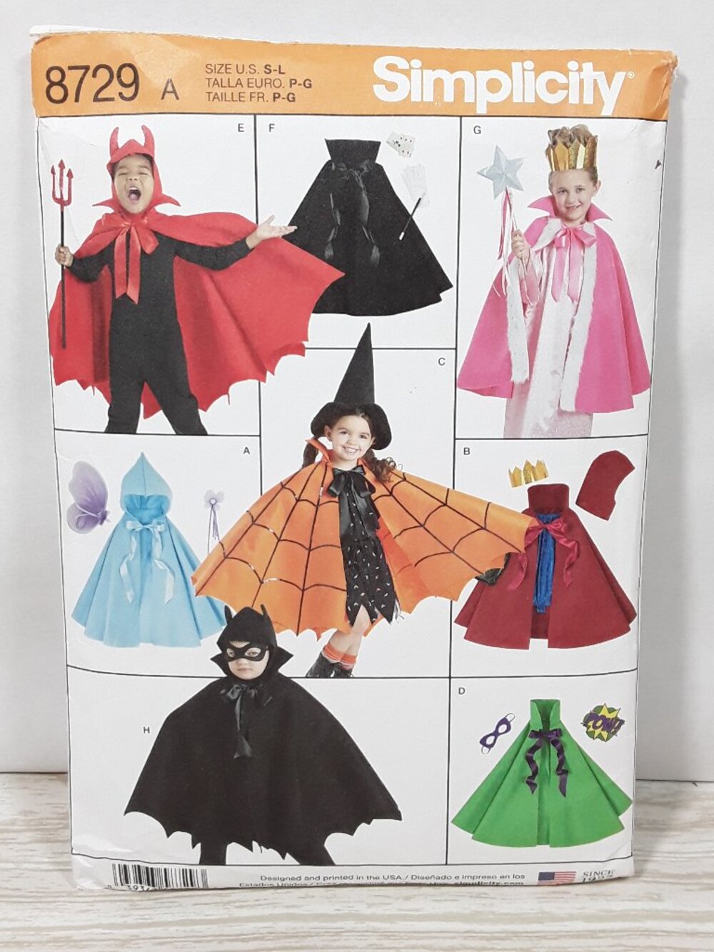 uncut Child S-M-L Cape Costumes Sewing Pattern hooded robe crown Simplicity 8729